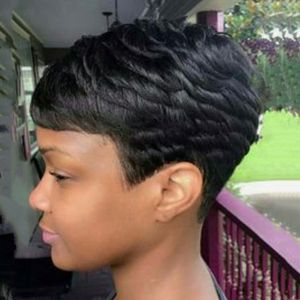 Chic Short Pixie Cut Layered Human Brazilian Hair Bob Wig African American Virgin Glueless Wigs None Lace Wig For Black Women