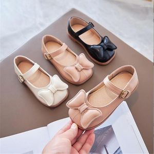 Flat Shoes Spring Autumn Girls Mary Janes Butterfly Knot Princess Shoe White Wedding Flower Girl Children Kids Dress Pink