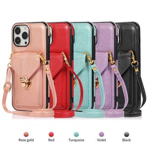 Cell Phone Cases Oblique Cross Mobile Phone Card Holder Multi-card Crossbody Wallet With Strap Leather Cover For Iphone 14 Plus Pro Max 13 12 11 XS XR Non-Yellowing