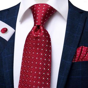 Bow Ties Hi-Tie Large Red Plaid Dot Men's Tie Set Luxury Silk Neckties For Men Fashion Design Hanky Cufflinks Wedding High Quality