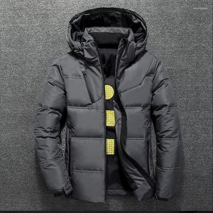 Masculino no inverno quente homem jaqueta casaco casual stand stand colar gato de espessura chapéu de pato branco parka masculino com capuz