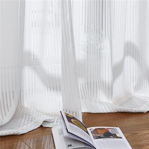 Gardin solid vit tyll ren gardiner för vardagsrumsgardiner stil sovrum kök modern voile randig vertikal slöja sommar