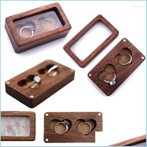 Jewelry Pouches Bags Jewelry Pouches Walnut Wood Box Engagement Wedding Ceremony Ring Storage Proposal Portable Holder Rustic My13 2 Dh3Di
