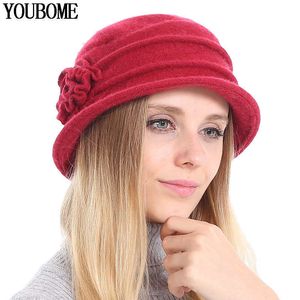 Beanie/Skull Caps Youbome New % Wool Women Fedoras Dome Autumn Winter Hats For Women Floral Warm Floppy Solid Soft Girl Fashion Female Fedoras T221013