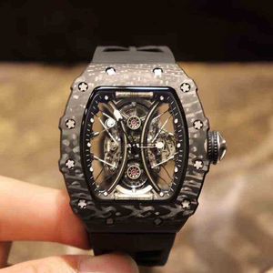 Luxury Mens Mechanics Watches Wristwatch Business Leisure Rm53-01 Fully Automatic Mechanical r Watch Black Carbon Fiber Tape Men