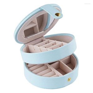 Caschetti per gioielli Box Box in pelle per viaggiare in pelle reggiseni a 2 strati con specchio azzurro