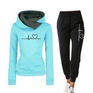 Kvinnors tvådelade byxor Casual Two Piece Outfits Pullovers Hoodies Jogger Pants Set Spring Autumn Tracksuit Woman Fleece Suit 2022 Sweatsuits For Women T221012