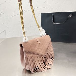 2022 7A Quality College Medium Chain Bag designer shoulder bag luxury leather tassel cwohide messenger crossbody Grind arenaceous cowhide Suede bags