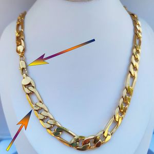 Punk-Herren-Halskette, goldfarben, Figaro-Gliederkette für Herren, Schmuck, Großhandel, 61 cm, 14 Karat Stempel, 12 mm