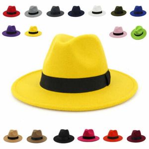 Beanie/Skull Caps Women Winter Yellow Classic Elastic Fedora Hat Unisex Wool Felt jazzhattar Eleganta män Kvinnor Wide Brim Panama Trilby Cap T221013