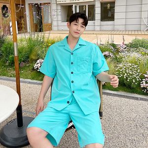 Camicie casual da uomo Completi estivi da uomo Moda vintage Manica corta Camicia blu allentata Pantaloncini Abiti da uomo Streetwear Abito da festa Spettacolo Costume