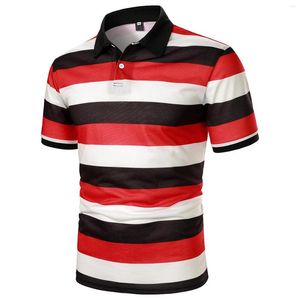 Men's Casual Shirts 54# Men's Summer Polo T Shirt For Men Striped Printed Button Short-sleeved Male Clothing 2022 Homme Chemise