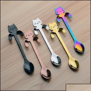 Spoons Spoons Flatware Kitchen Dining Bar Home Garden 4Pcs Stainless Steel Mini Cat Kitten For Coffee Tea Dessert Drink Mixing Mi Otn2U