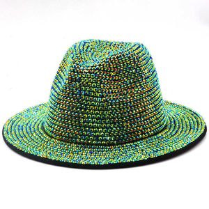Beanie/Skull Caps Winter Women Full Diamond Adjustable Fedora Hat Bling Rhinestone Panama Men Wide Brim Felt Jazz Hats wholesale T221013