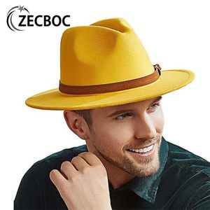 Czapki czapki z czapką Fedora dla mężczyzn Band Belt Vintage Church Trilby Panama Hat Wool Feel Fear Brim Hat Women's Jazz Party Formal Wedding T221013