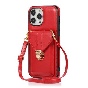 Case di cellulare Crossbody Wallet Bag del supporto per telefono Shell Insert Card Calchi Coperture per PU non slip PU COPERCHI FULLE PER IPHERO 14 Plus PRO MAX 13 12 11 XS XR Retail