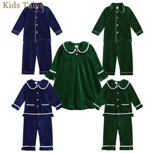 Pyjamas barn baby pojke flickor sammet jul pyjamas set småbarn långärmad knapp ner spets tops byxor barn pjs sömnkläder kläder t221013