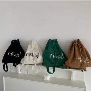 Backpack Hylhexyr Woman's Drawstring Simple Letter Embroidery Canvas Bag Portable Large Capacity Rucksack Student Bucket Bags