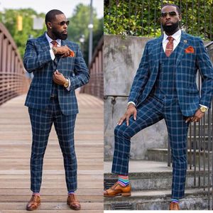 Men's Suits Plaid 3 Pieces Men Suit Blazer Vest Pants Single Breasted Fashion Business Work Formal Causal Daily Prom Tailored