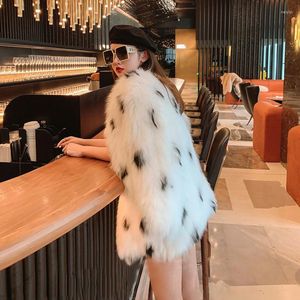 Women's Fur Streetwear Leopard Print Mid-Length Faxu Jacket Women 2022 Winter Coat High-Grade Black White Plush Furry Coats