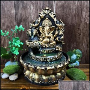 Ferramentas de artesanato Ferramentas artesanais Artes Crafts Gifts Home Garden Handmade Hindu Ganesha Estátua Fonte de água interna Led Decorações de paisagem de água Oti8i