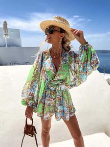 여자 2 피스 바지 여자의 새로운 여름 정장 섹시한 v- 넥 타이 허리 쉬폰 최고 느슨한 캐주얼 반바지 해변 휴가 패션 캐주얼 2 피스 세트 T221012