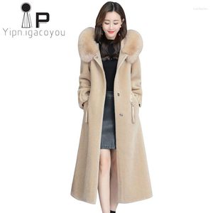 Cappotto da donna in pelliccia con cappuccio colletto finto capispalla da donna giacca finta invernale lunga pelle di pecora taglie forti soprabito caldo spesso