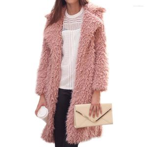 Pelliccia da donna Moda Inverno Cappotto da donna Giacca in finta lana di agnello Cappotto rosa Collo rovesciato Cappotti Cardigan grigio Capispalla Casaco Nero