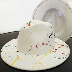 Beanie/Skull Caps New Tie-Dye Fedoras Hat For Women Men High Qualit Jazz Cap Paint Cowboy Church Panama Wholesale T221013