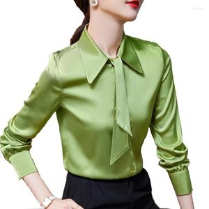 Kvinnors blusar Kvinnors tröjor Fashion Ladies Tie Collar Silk Kvinnor Senaste White Green Red Formal Office Work Shirt Topps S-5XL