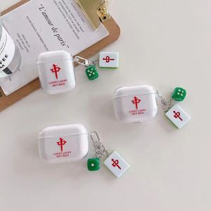 Headphone Cushions For AirPods 1 2 3 Pro Transparent Chinese Letter Pattern Earphone Accessories Fashion Mahjong Dice Pendant Style Shell