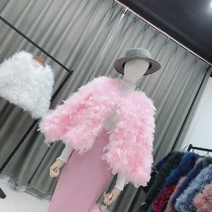 Pelliccia da donna Fucina invernale Women Women New Women Candy Color Ostrich Real Lady Short Short Jacket Parka Fux Fur Rainbow L221013