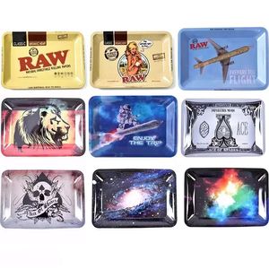 Many styles cartoon smoking tobacco rolling tray metal cigarette disc tinplate plate 180X125mm herb handroller smoke accessory grinder Wholesale