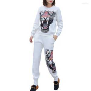 Women's Two Piece Pants Woman Sweater Suits Knit Casual Tracksuits Printed Tiger Knitted Elastic Sets Female Outfits