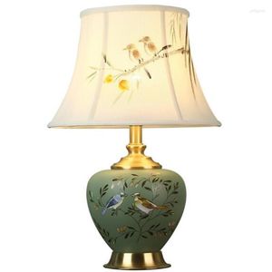 Masa lambaları Vintage retro Amerikan Ülke Kuşları Seramikler LED E27 Dimmer Lamba Yatak Odası Başucu Düğün Deco H 50cm 1660