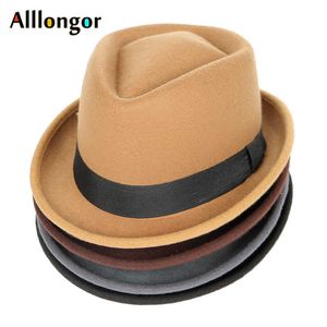 Beanie/Skull Caps Moda Autumn 2022 Winter Fedoras Women Wool Fedora Hat Men Jazz Panamá Solid Black Vintage Trilby Hat Feel Campo Tops T221013