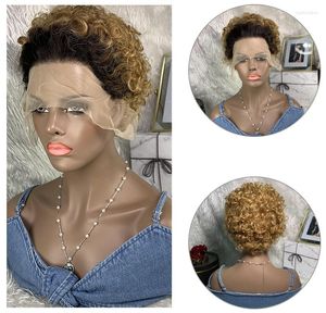 Berry Ladies Short Curly Hair Set Moda Human Afro Kinky Wig para Mulheres Negras Lace Front Ombre Loira Brasileira