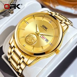 lmjli - OPK brand watch date/day quartz watches mens watch gold