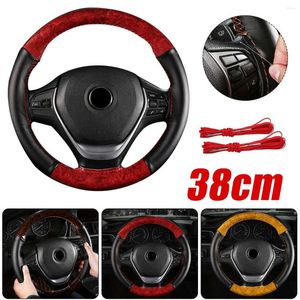 Steering Wheel Covers Universal 38cm Case Wooden LeaPopr Braiding Car Cover First Layer Cowhide Crystal Peach Wood Pattern With Needle