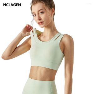 Yoga outfit nclagen sport underkläder kvinnors högstyrka gym bh push-up elastic fitness väst avtagbar bröstkudde träningstoppar blus