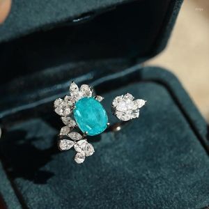 Cluster Rings Fashion Luxury Women's Silver Gemstone Ring Vintage Paraiba Tourmaline Emerald Ruby ovanlig fest Cocktail Fine Jewel