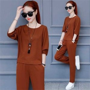 Women's Two Piece Pants Hot 2022New Ladies Women's Suit Summer Tops and pants Tracksuit Casual Loose Solid Sets 4XL T221012