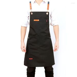 Aprons 2022 Fashion Unisex Work Apron For Men Canvas Black Adjustable Cooking Kitchen Woman With Tool Pockets Custom Printed