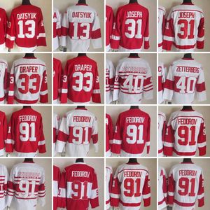 1926-1999 영화 레트로 CCM 하키 저지 자수 91 Sergei Fedorov 13 Pavel Datsyuk 31 Curtis Joseph 33 Kris Draper 40 Henrik Zetterberg 빈티지 유니폼