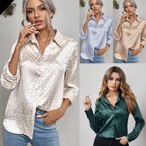 Camicia da donna con stampa leopardata da ufficio Primavera 2022 Abbigliamento da lavoro Camicetta monopetto manica lunga con colletto rovesciato Abbigliamento donna