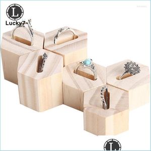 Sacchetti per gioielli Borse Sacchetti per gioielli Borse Legno di bambù Anello esagonale Supporto per espositore Organizzatore di gioielli Organza Scatole e confezione Dhlig