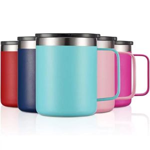 340 ml Kaffeetasse aus Edelstahl mit Griff, versiegelter Deckel, Wasserbecher, Reisebecher, pulverbeschichteter Vakuum-Thermosbecher, Geschenk zum Ruhestand