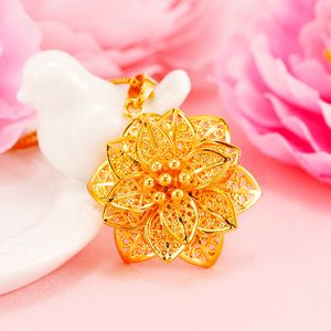 Bling Flower Pendant Necklace 24k Real Gold Plated Jewelry Women Christmas Gift
