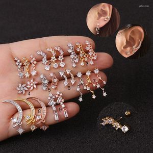 Brincos de garanhão Moda de aço inoxidável zircão Fino agulha de orelha unhas de quadril jóias de piercing feminino selvagem