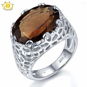 Кластерные кольца Hutang 8.5ct Natural Smoky Quartz Филигральное коктейльное обручальное кольцо 925 Серебряное серебро серебряное драгоценности